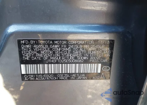 2014 Lexus Is 250 из США, поврежденный, VIN JTHCF1D25E5008682